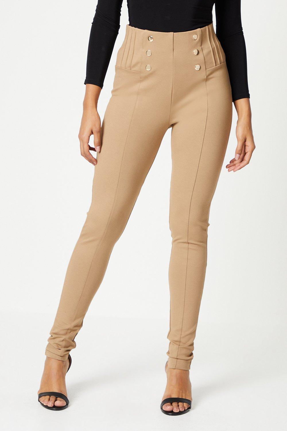 Women’s Tall Button Front Pleat Skinny Trouser - camel - 14