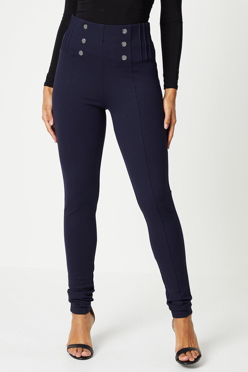 Women’s Tall Button Front Pleat Skinny Trouser - navy - 18