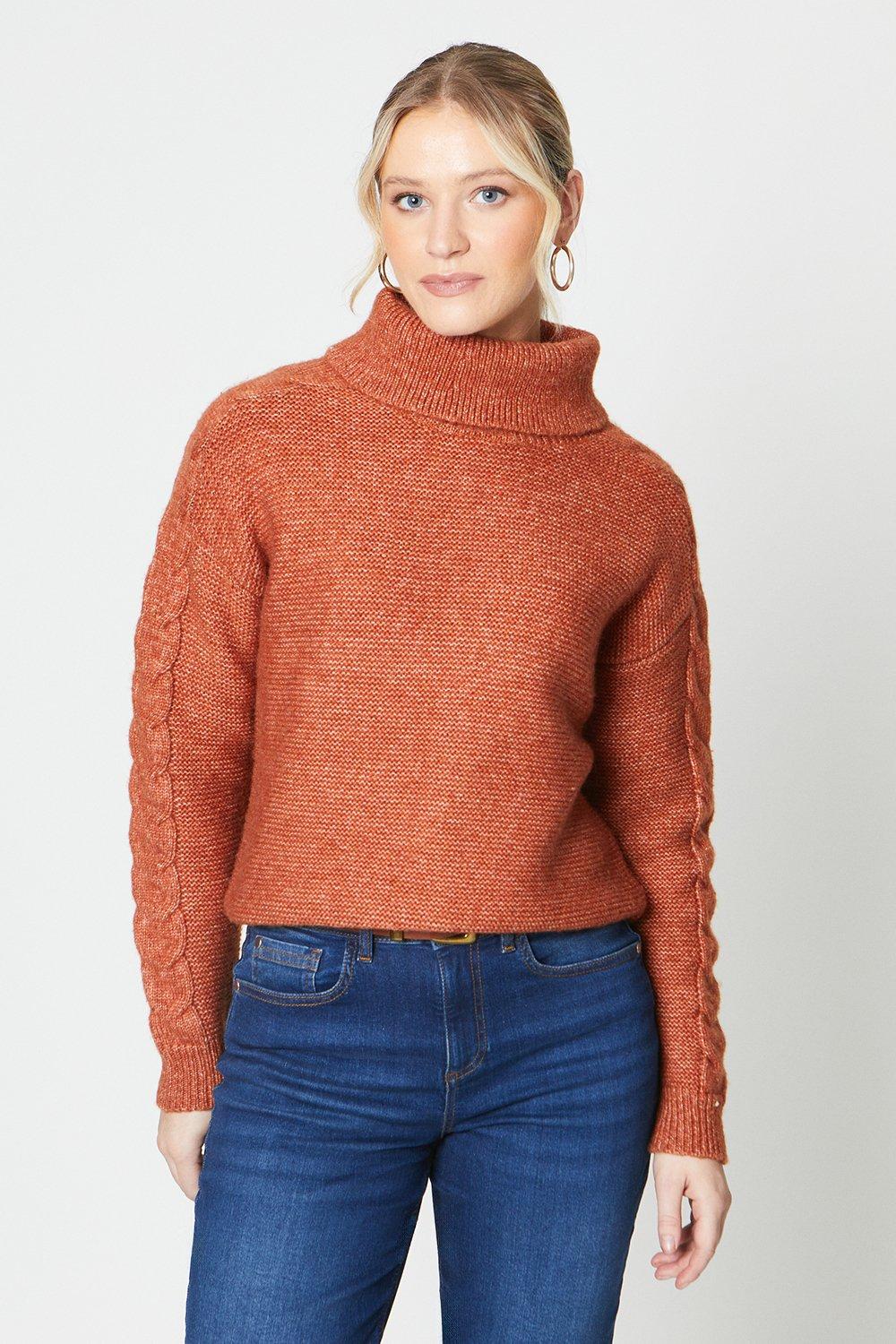 Womens Cable Stitch Sleeve Knitted Jumper