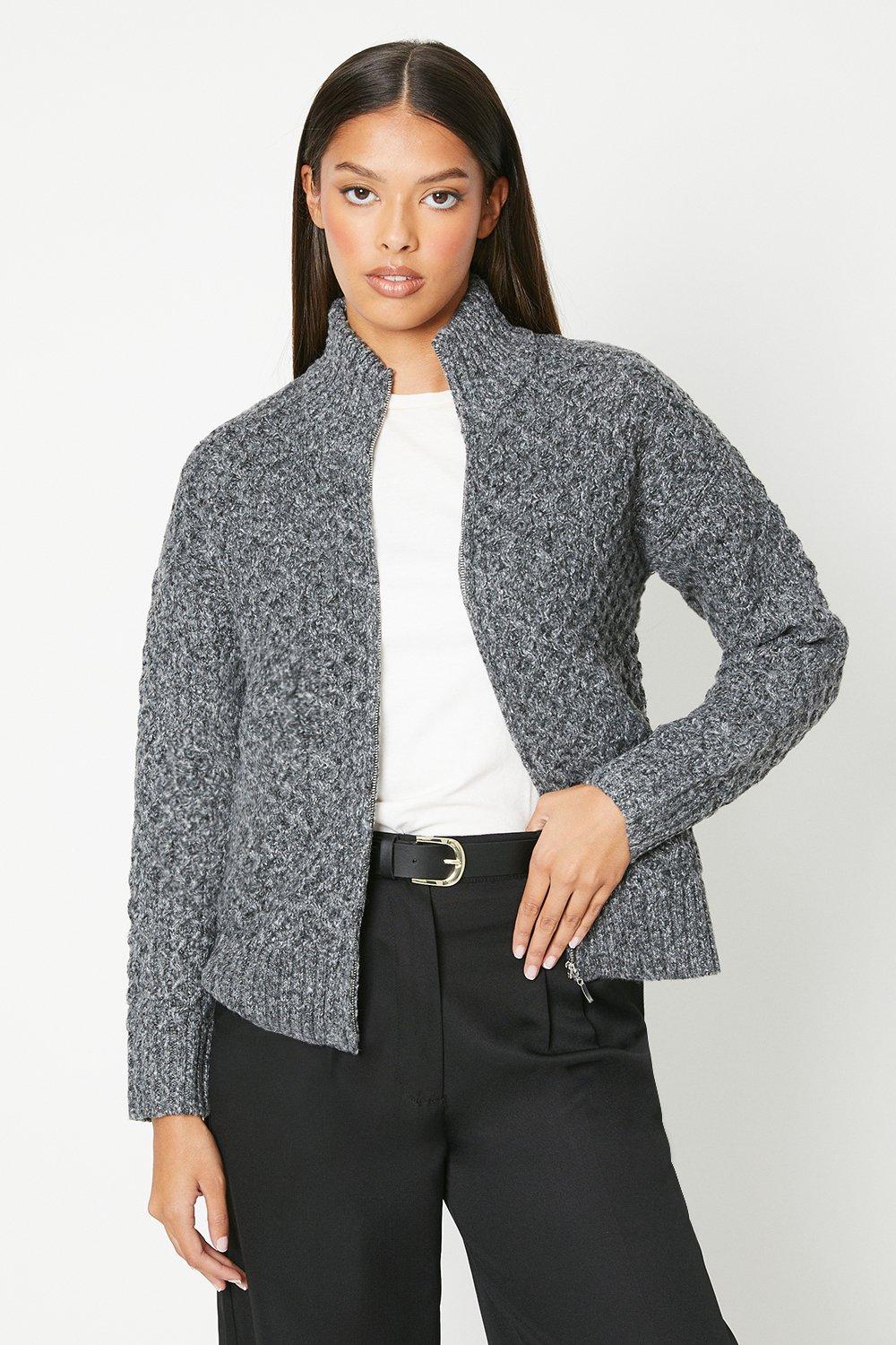 Jumpers & Cardigans | All Over Honeycomb Stitch Bomber Jacket | Dorothy ...