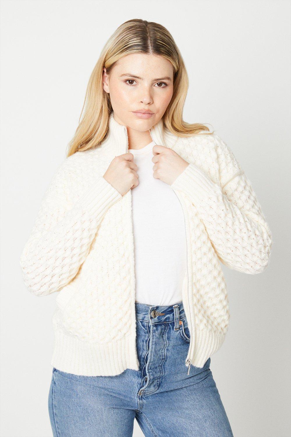 Womens All Over Honeycomb Stitch Bomber Jacket