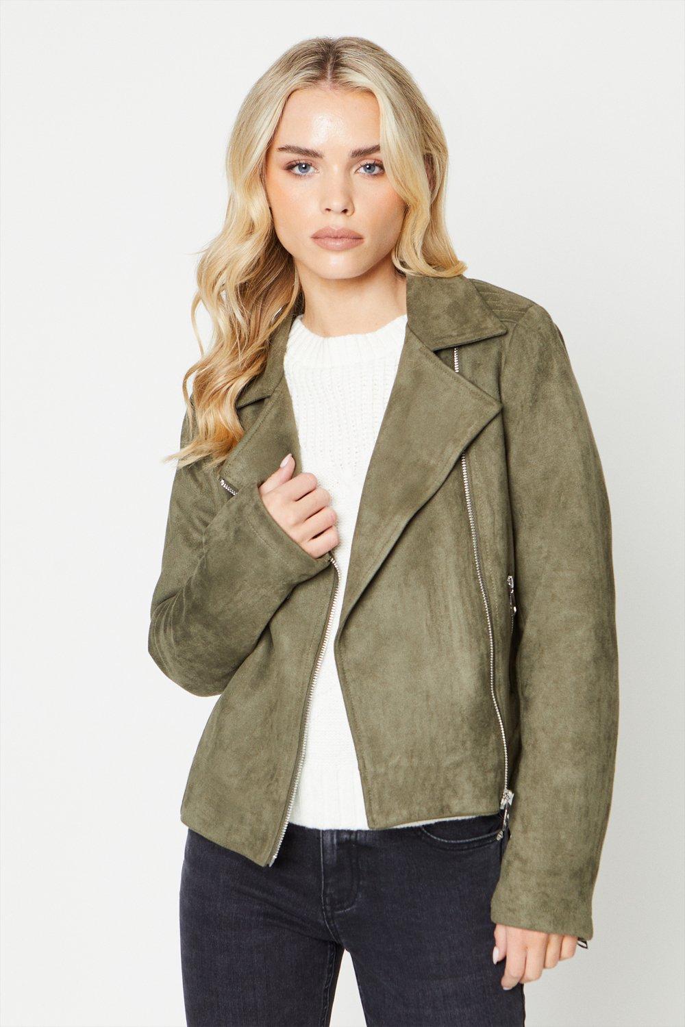 Jackets & Coats | Petite Suedette Biker Jacket | Dorothy Perkins