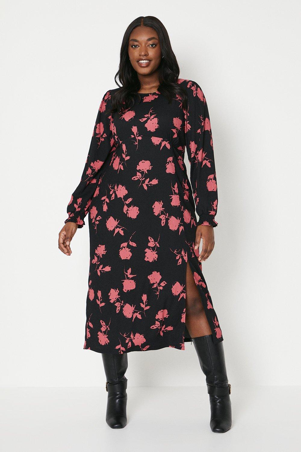 Long sleeve hot sale side split dress