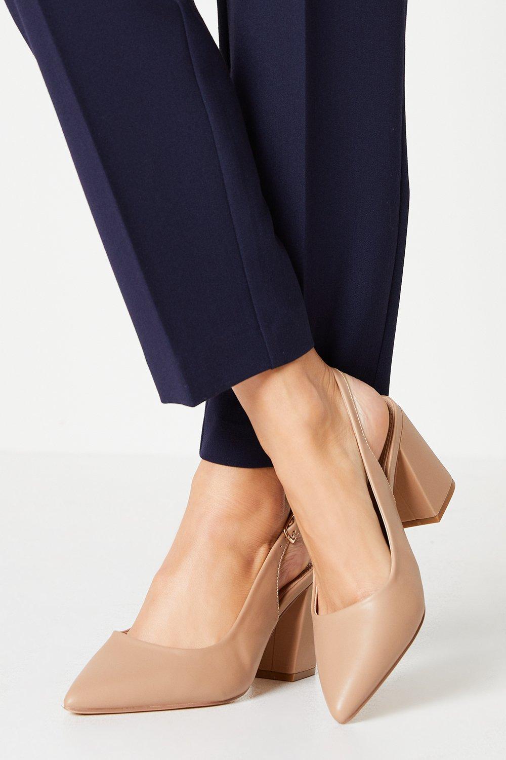 Women’s Wide Fit Ellen Pointed Block Heel Slingback Court Shoes - blush - 9