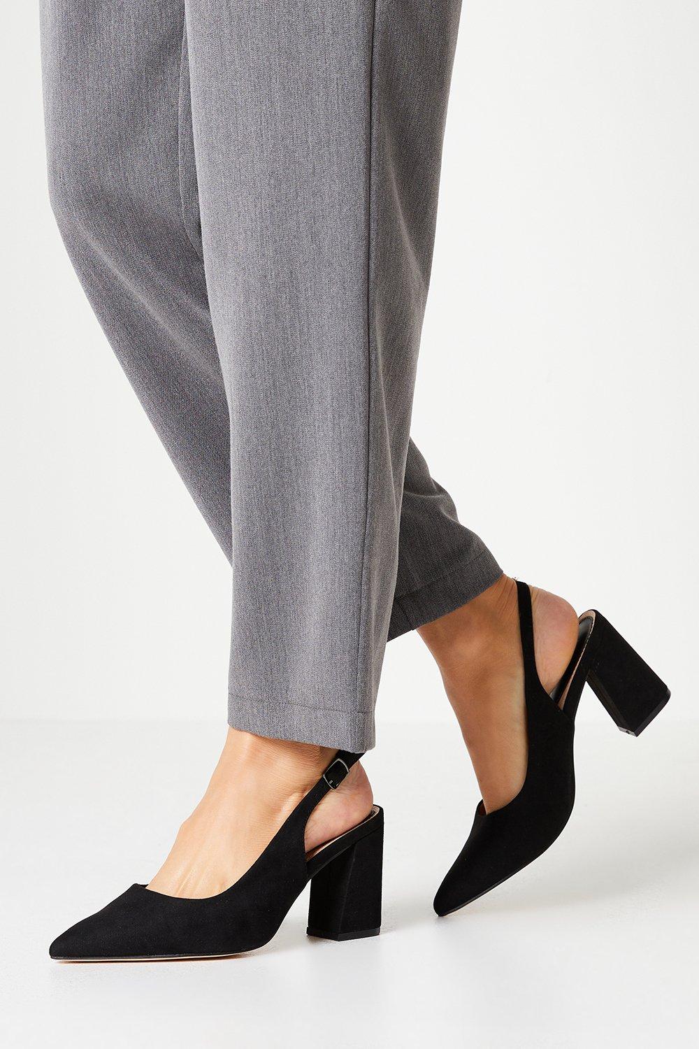 Women’s Wide Fit Ellen Pointed Block Heel Slingback Court Shoes - natural black - 5
