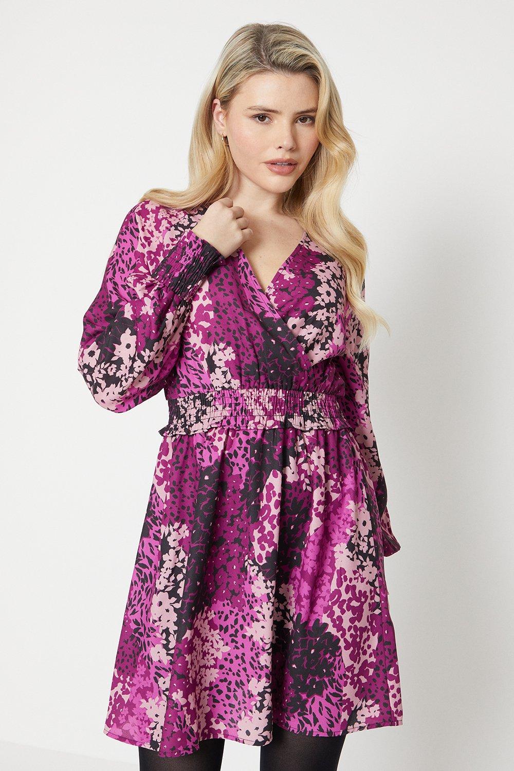 Women’s Tall Ditsy Shirred Waist Midi Dress - pink - 18