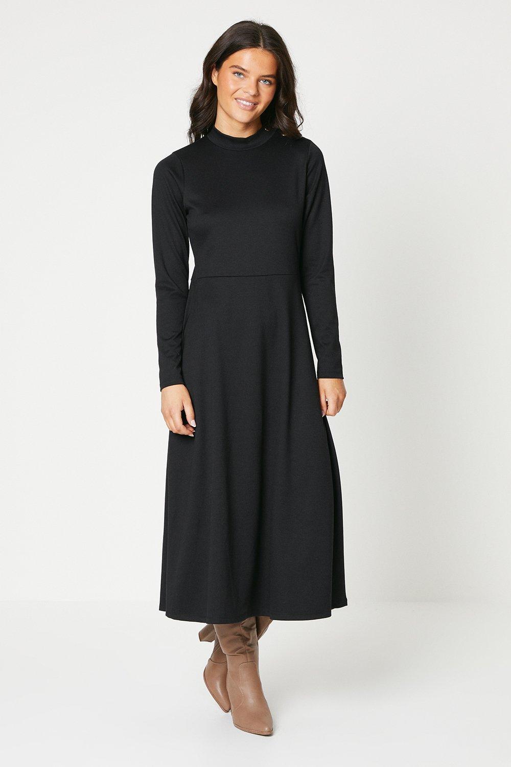 Women’s Button Shoulder Ponte Midi Dress - black - 18