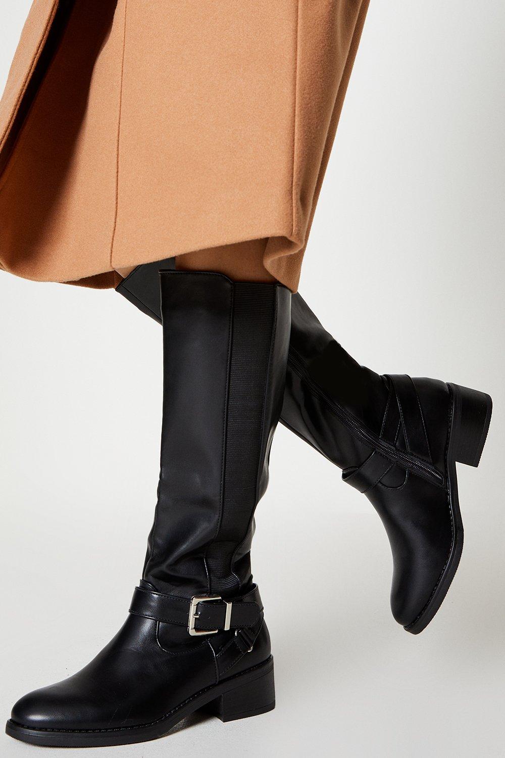 Women's Kendra Knee High Buckle Boots - black - 8