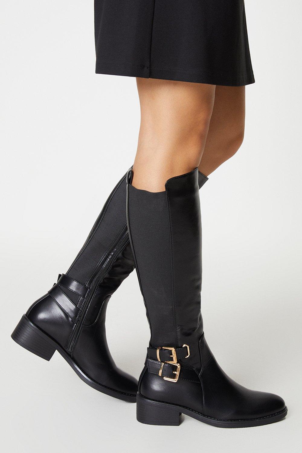 Womens Konnie Knee High Double Buckle Boots
