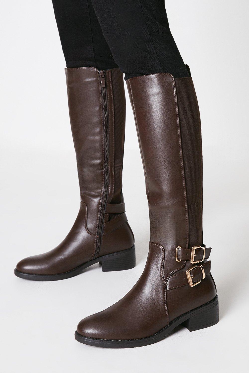 Women's Konnie Knee High Double Buckle Boots - chocolate - 7