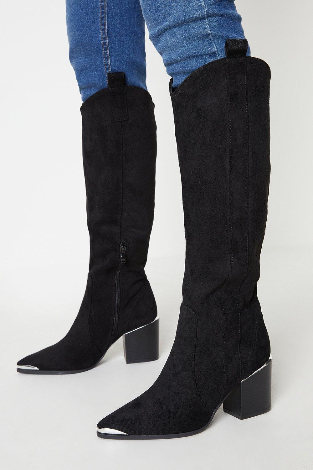 Women's Konka Toe Cap Knee High Boots - black - 4