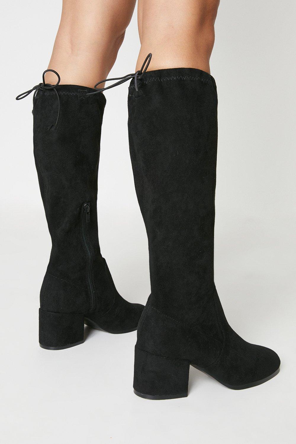 Women's Kara Drawstring Block Heel Knee High Boots - natural black - 3
