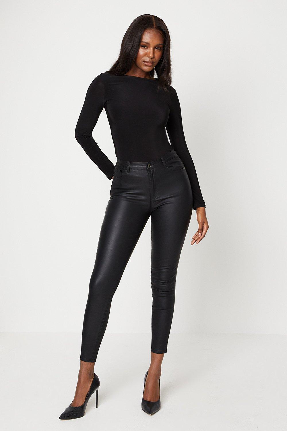Women's High Waisted Coated Skinny Jeans - black - XS