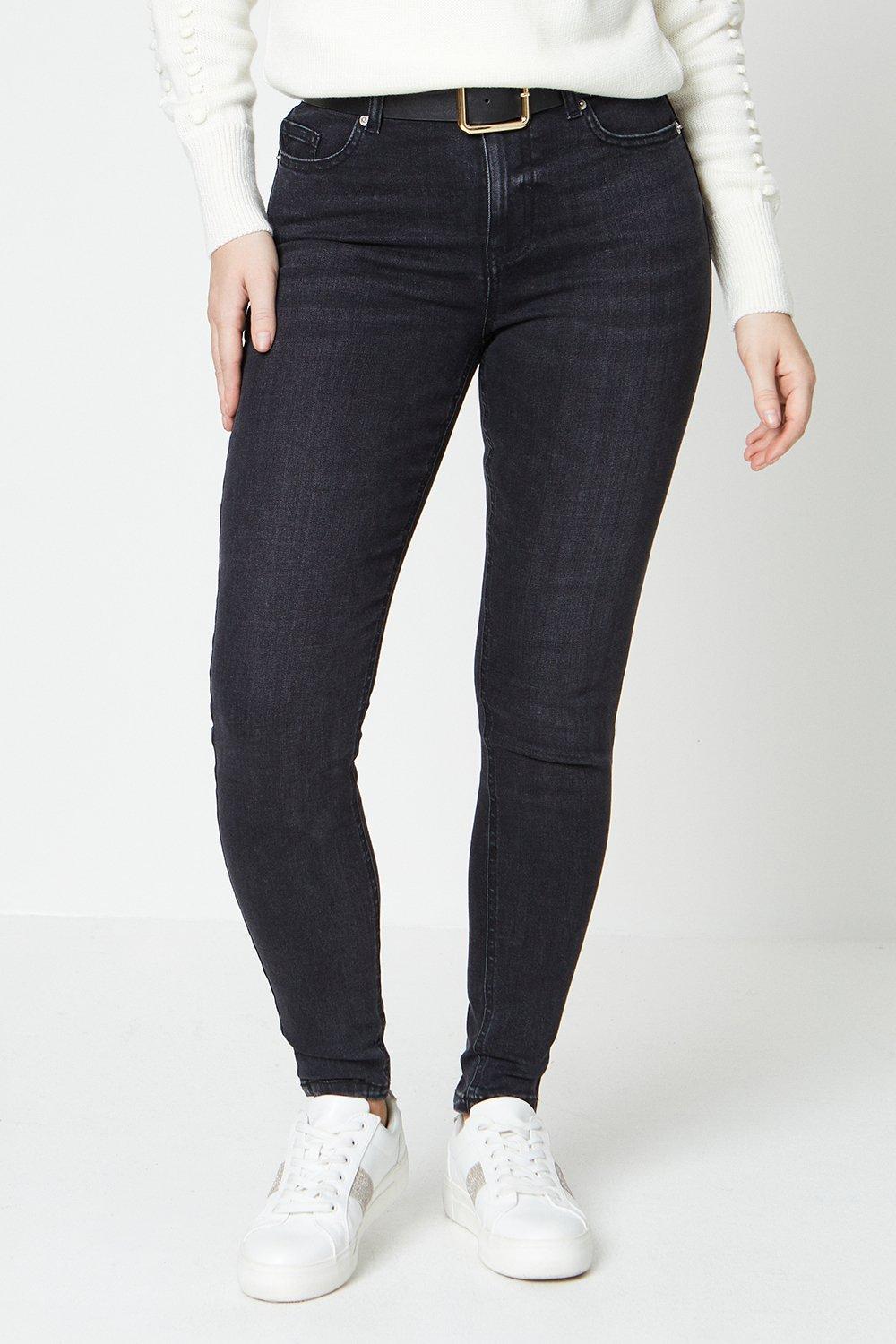 Women's High Rise Skinny Jeans - washed black - 14