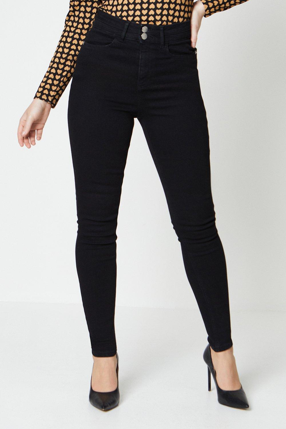 Women’s Double Waist Detail Skinny Jeans - black - 10