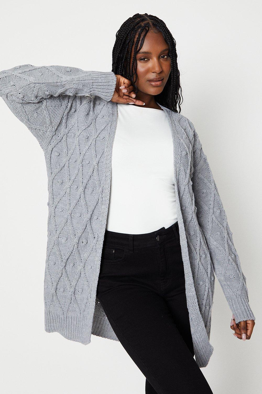 Women's Bobble Cable Cardigan - grey - S