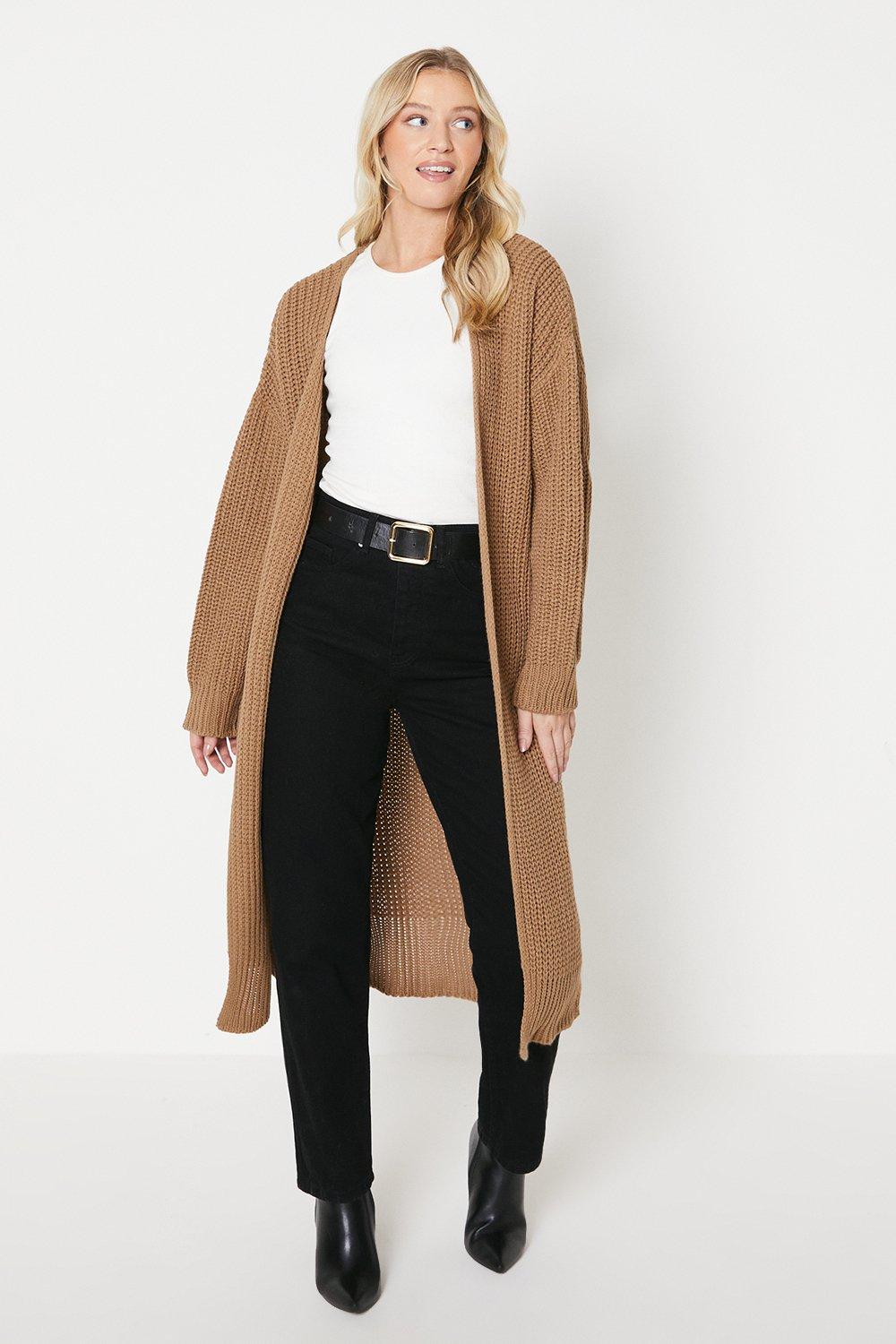 Camel Belted rib-knit cashmere maxi cardigan, Raey