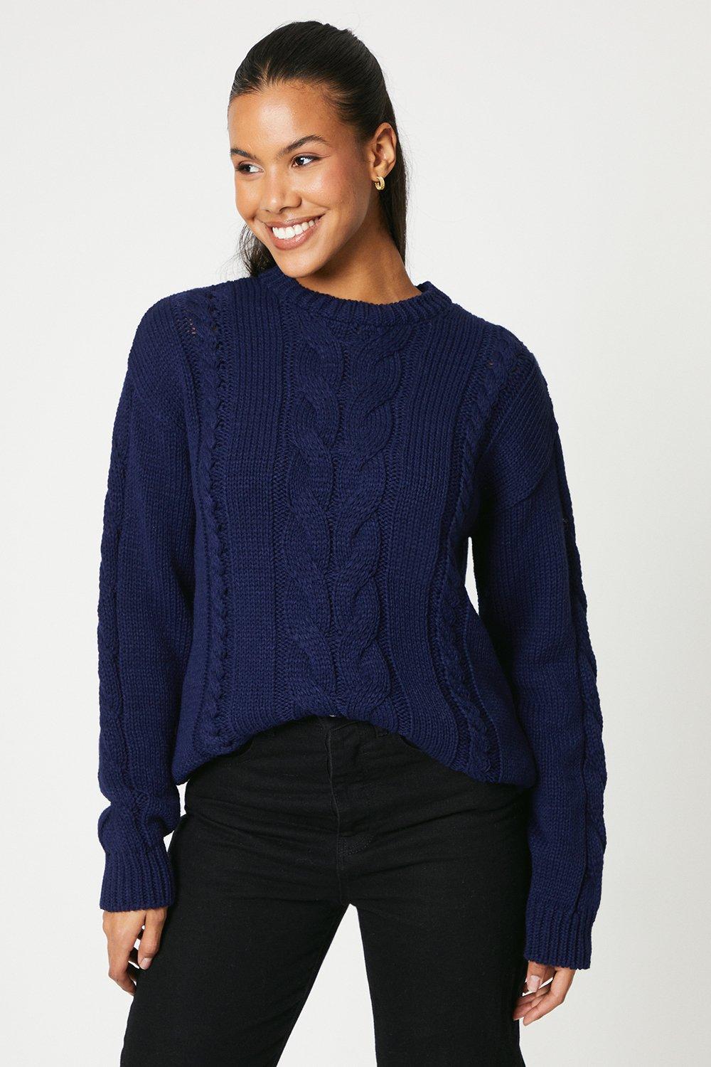 Women's Tall Cable Knitted Jumper - navy - L