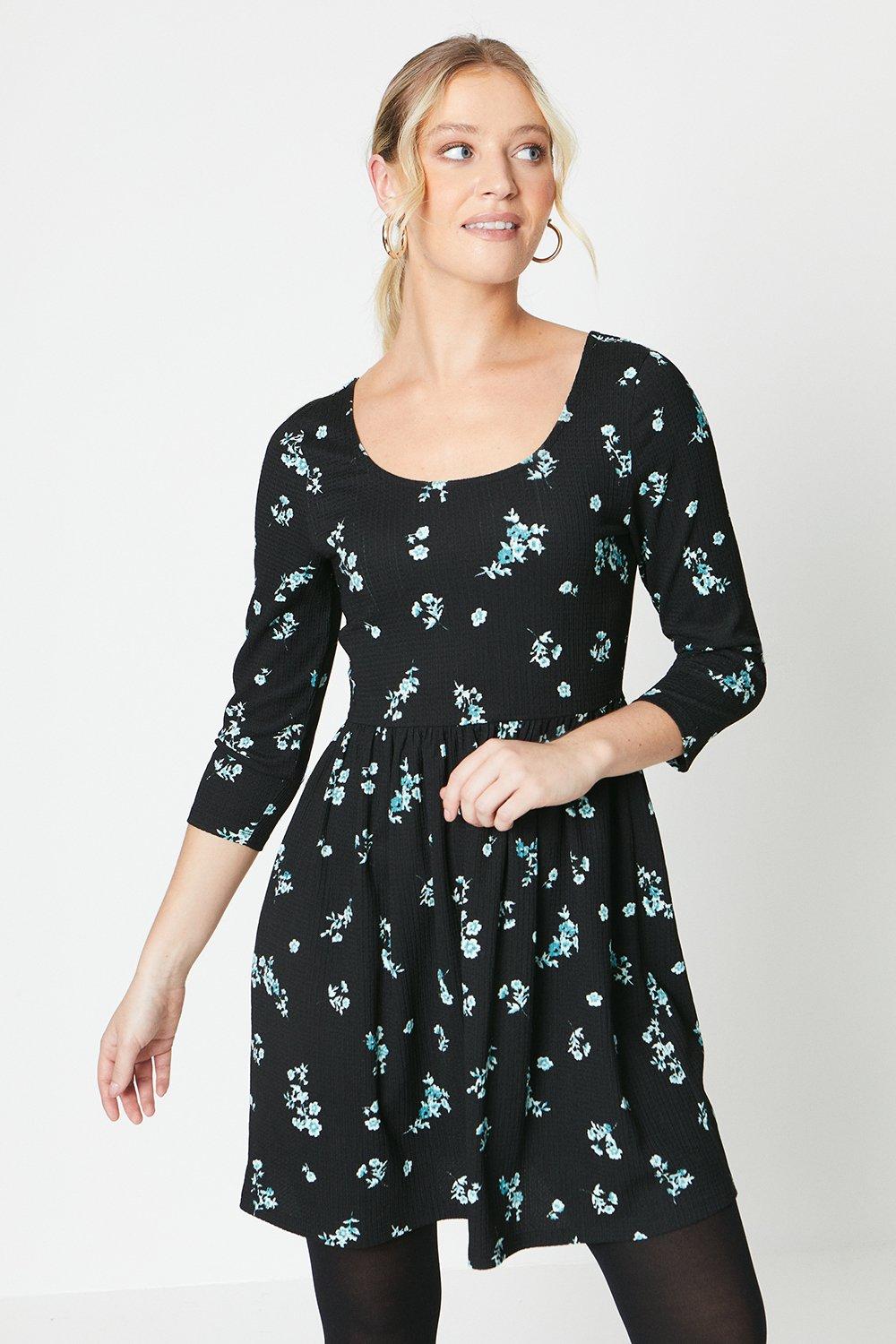 Women’s Ditsy Scoop Neck 3/4 Sleeve Mini Dress - floral - 16