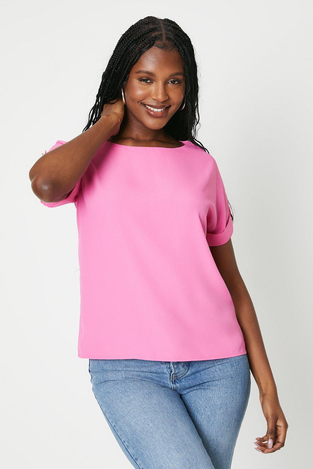 Women's Roll Sleeve Blouse - pink - 14