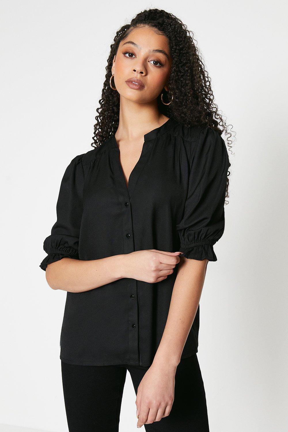 Womens Tall Button Front Half Sleeve Overhead Blouse