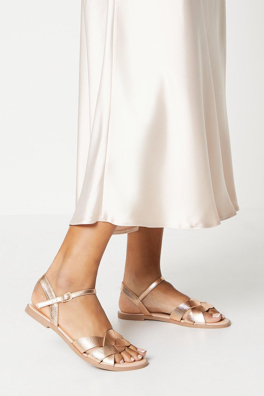 Women's Fara Weave Detail Flat Sandals - rose gold - 7