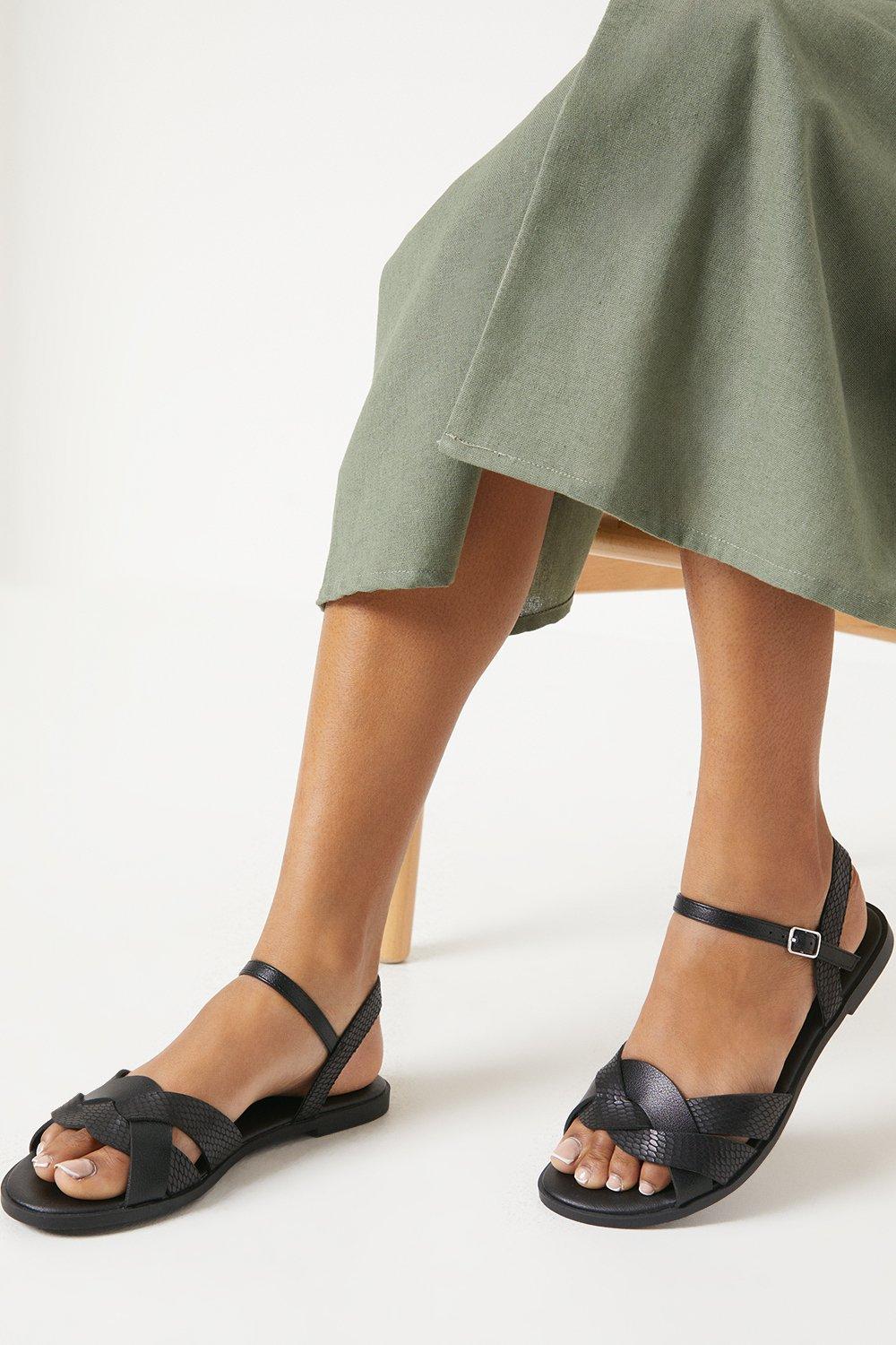 Womens Wide Fit Fara Weave Detail Flat Sandals