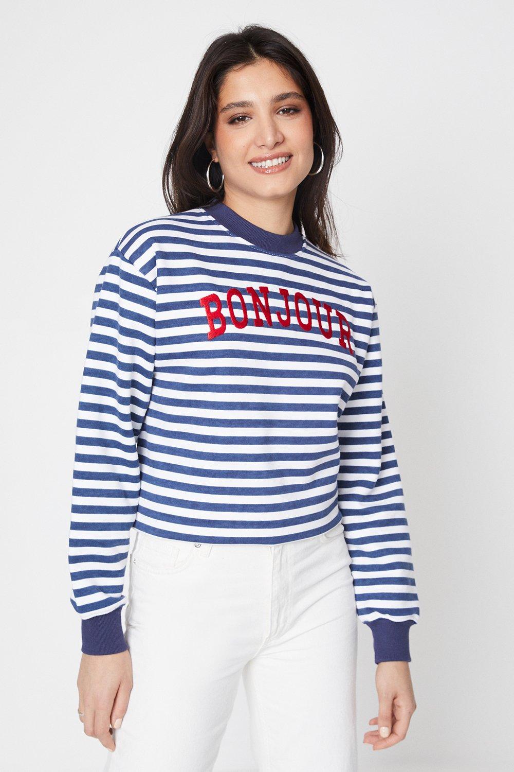 Women’s Stripe Slogan Sweatshirt - L