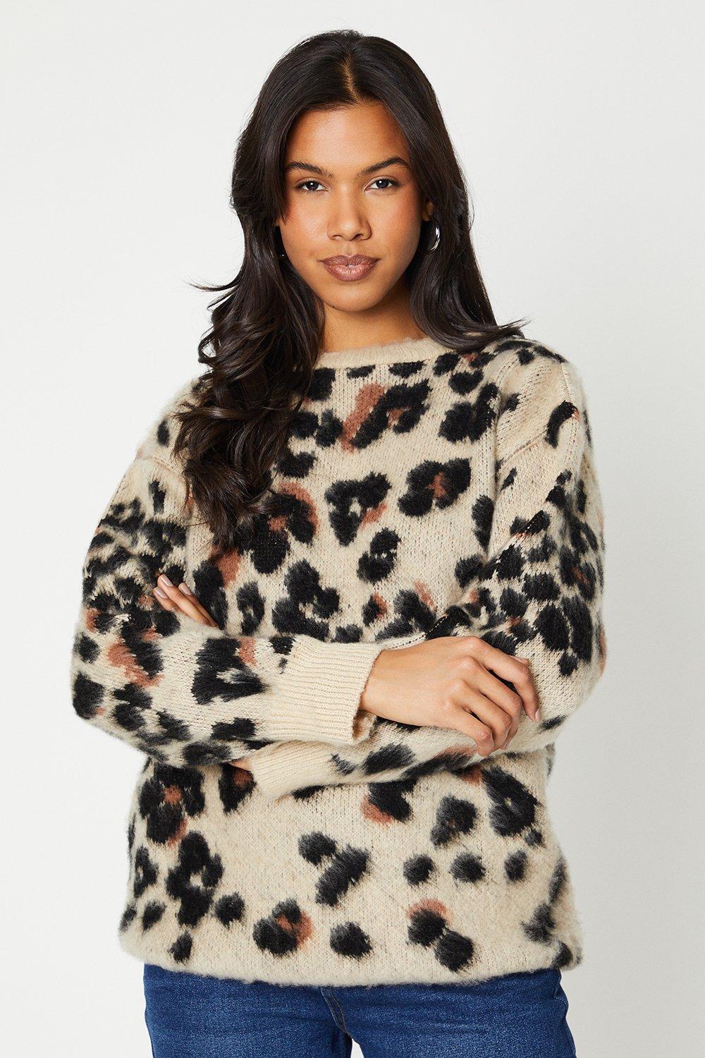 Womens Leopard Print Knit Jumper