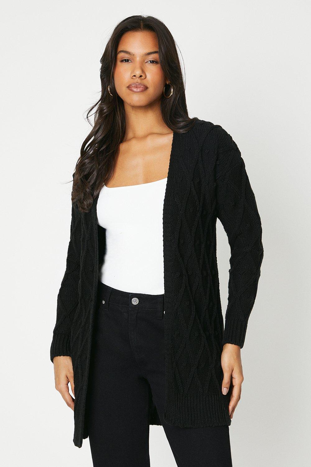 Women’s Tall Cable Longline Cardigan - black - S