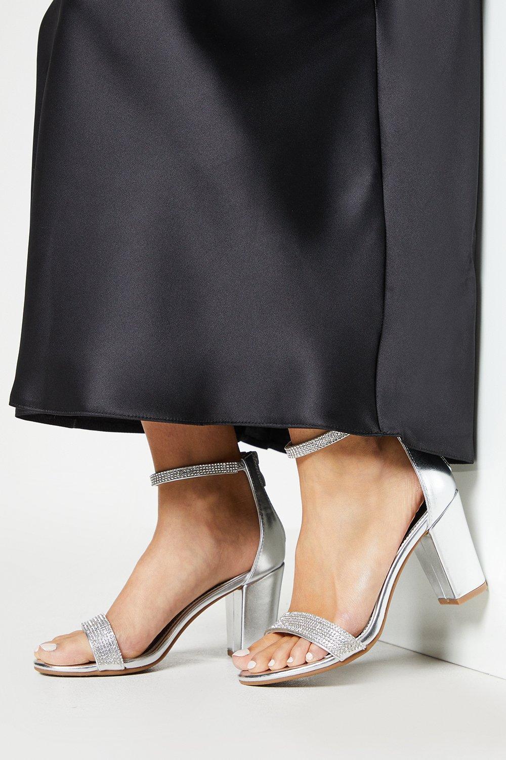 Women's Wide Fit Skye Diamante Heeled Sandals - silver - 6