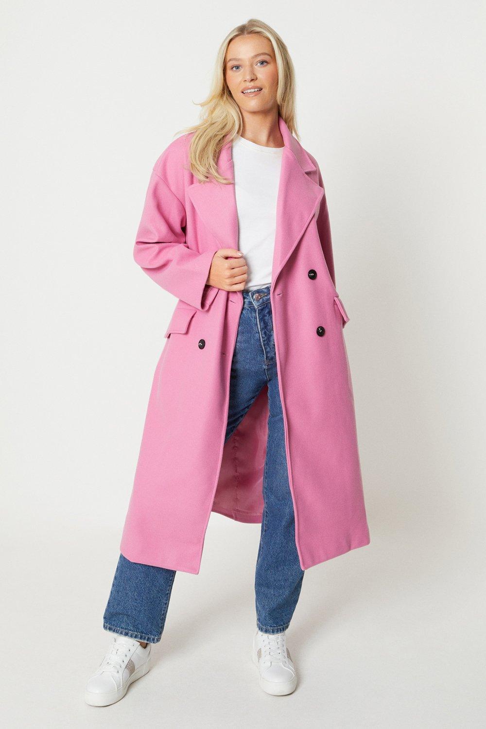 Women's Double Breasted Wool Look Coat - pink - M