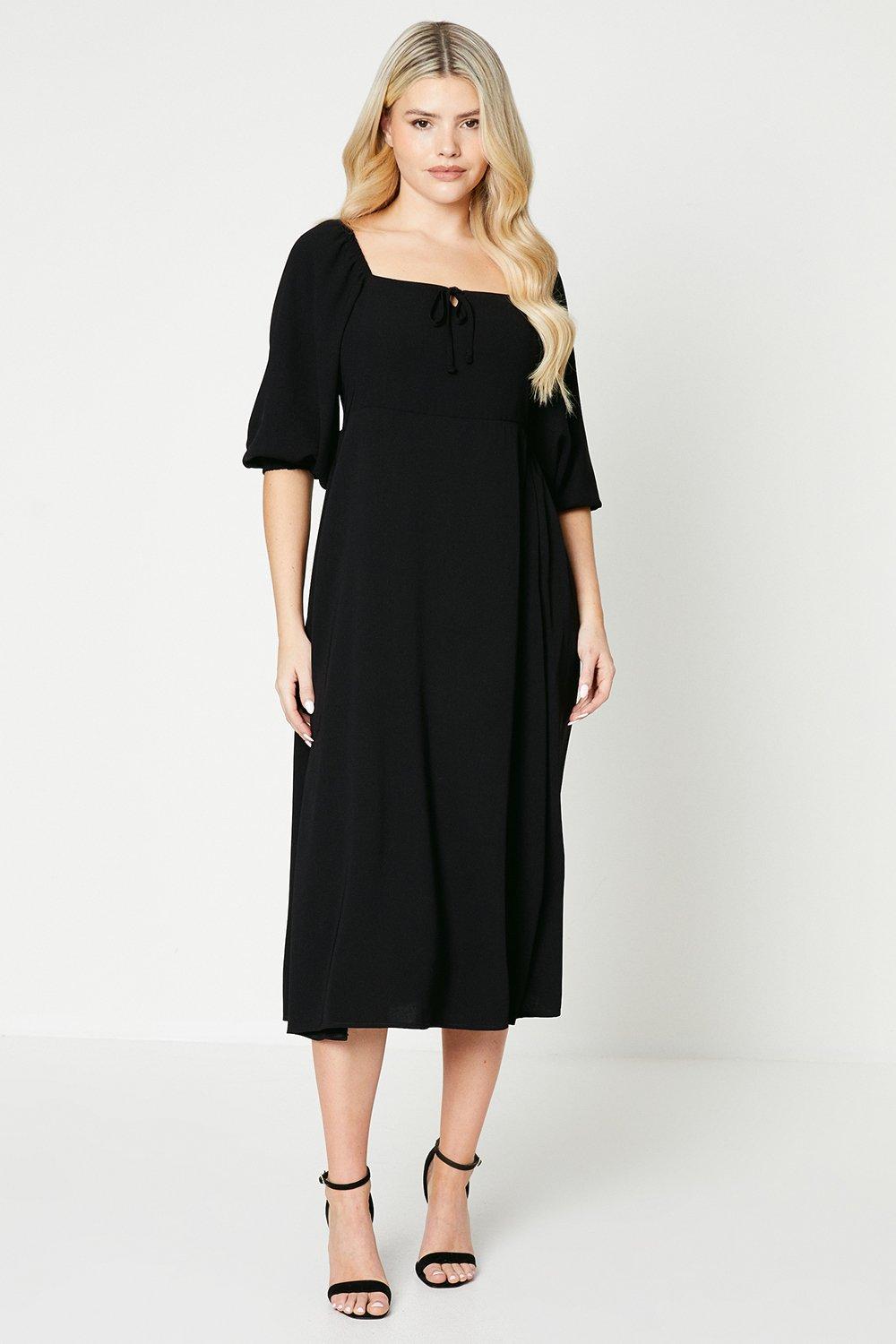 Women's Square Neck Midi Dress - black - 16
