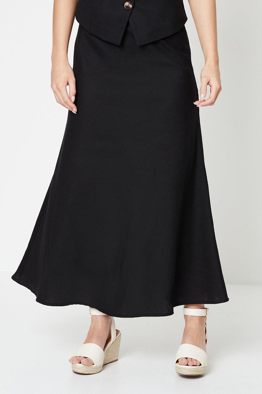 Womens Petite Linen Look Bias Cut Midi Skirt