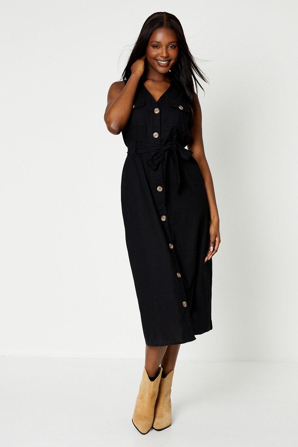 Women’s Sleeveless Utility Midi Dress - black - 16