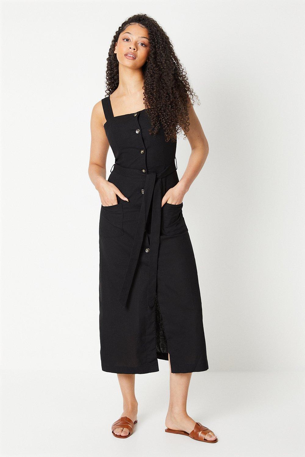Women's Tall Strappy Button Through Midi Dress - black - 16