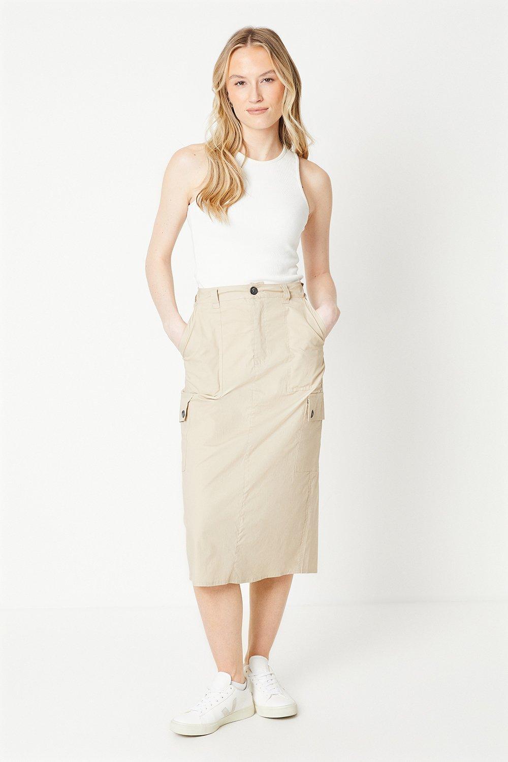 Womens Cargo Pocket Midi Skirt