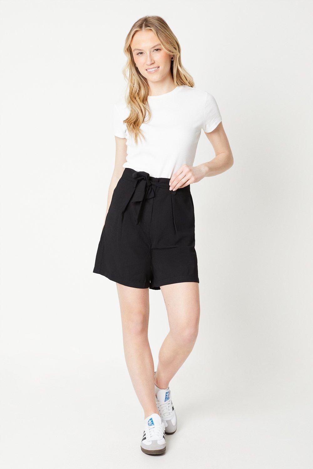 Womens Belted Paperbag Waist Shorts