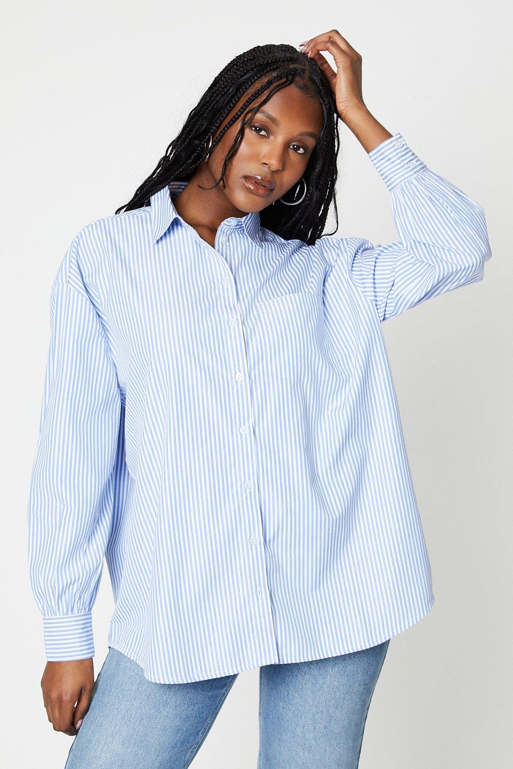 Womens Poplin Stripe Button Through Shirt