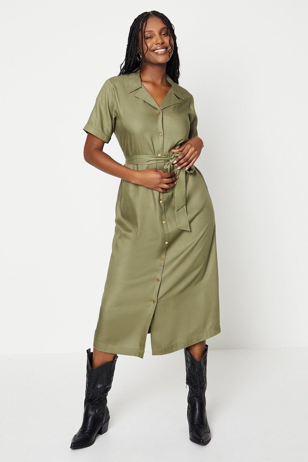 Khaki midi shirt store dress