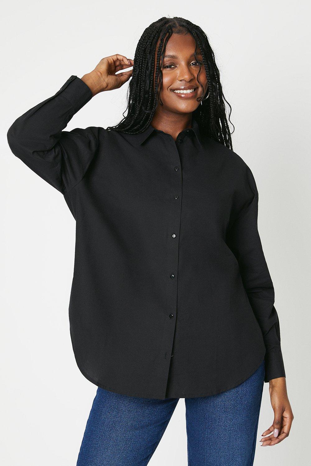 Women's Collared Long Sleeve Shirt - black - 10