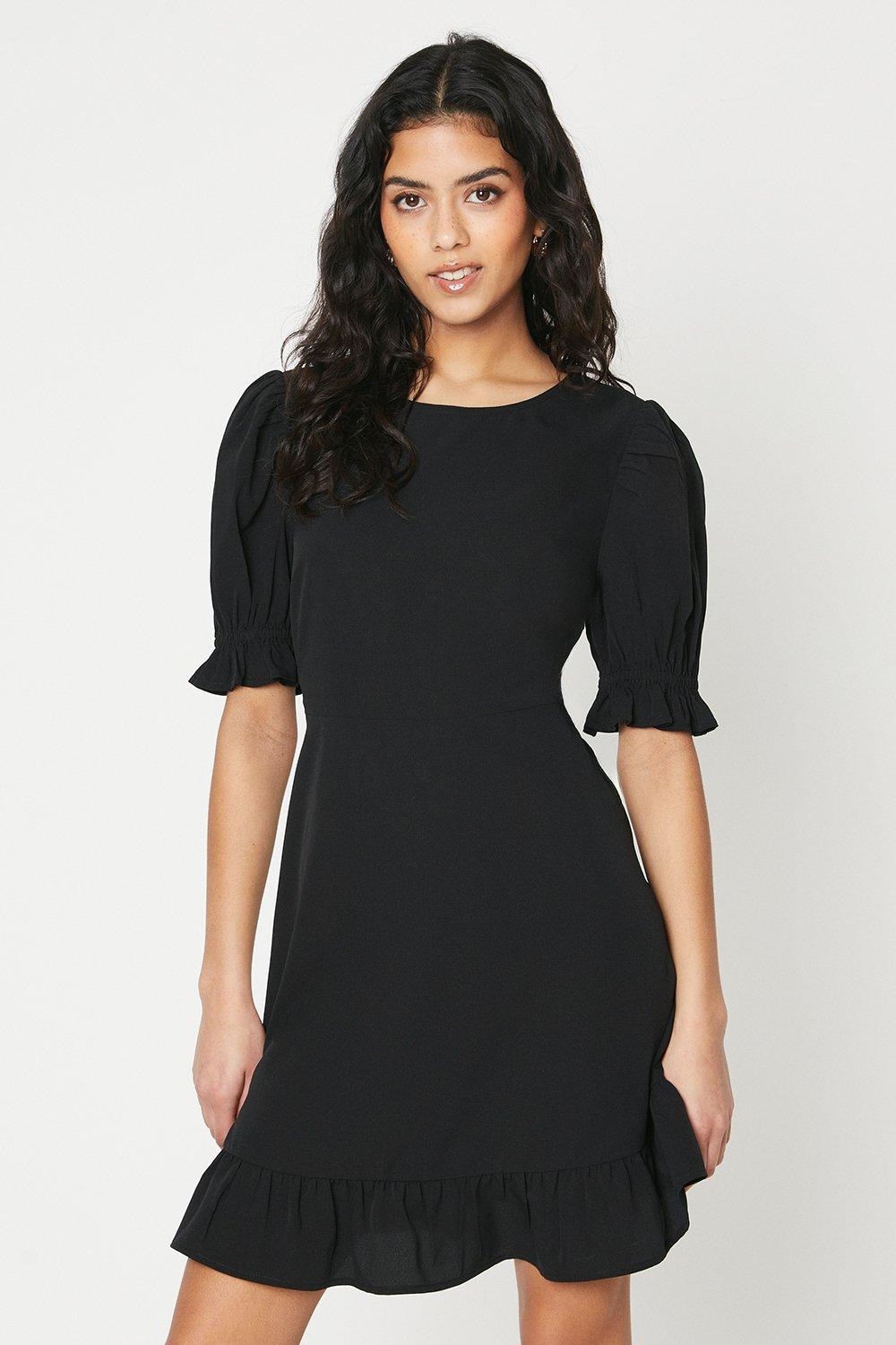 Women's Petite Frill Hem Mini Dress - black - 6