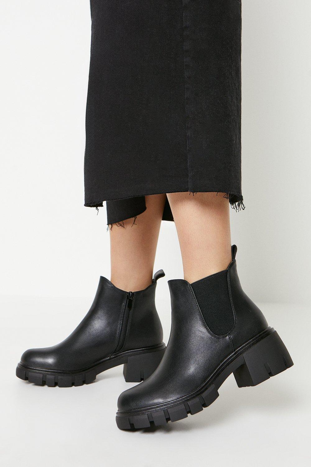 Women’s Faith: Mala Chunky Cleated Heel Chelsea Boots - black - 8