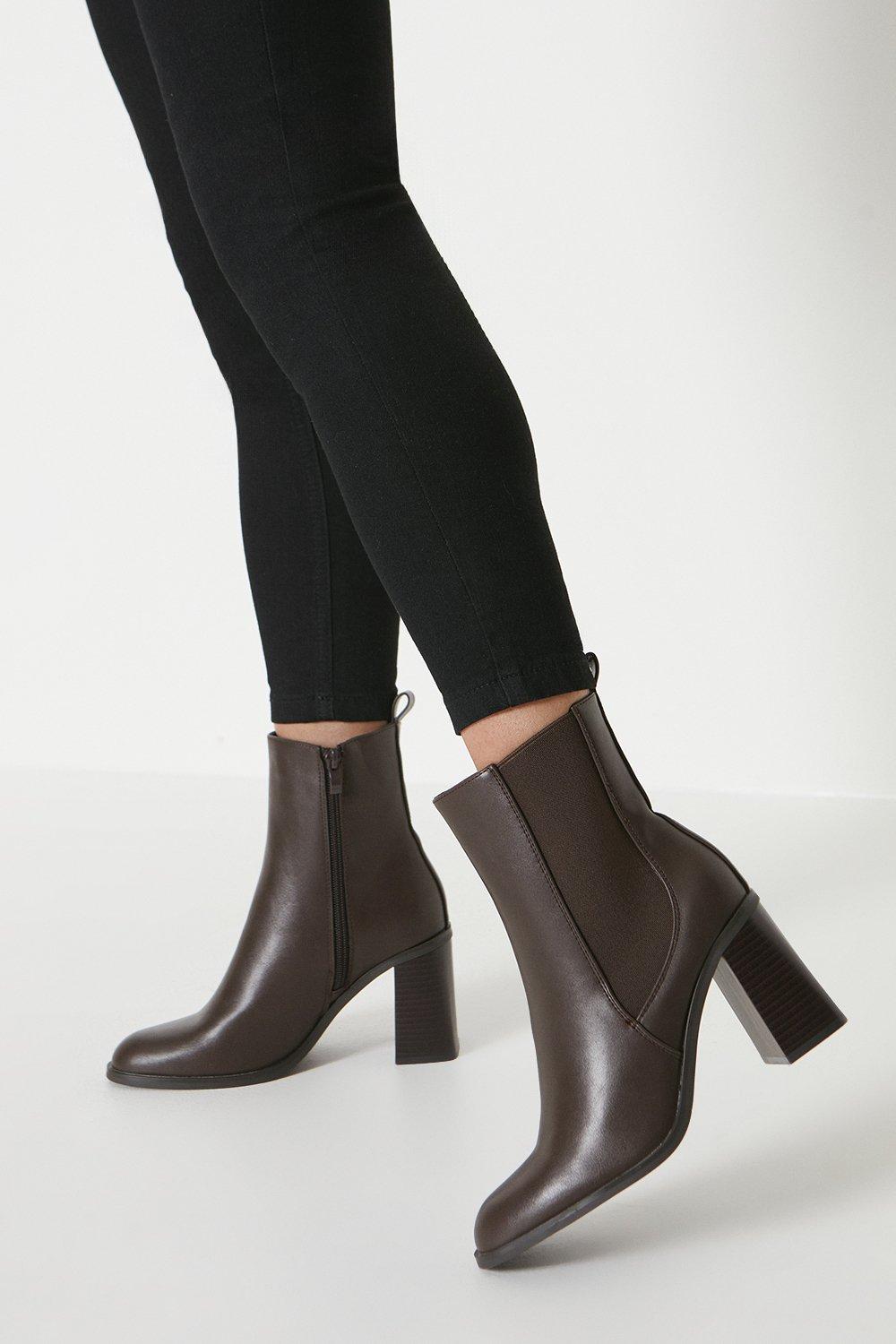 Women's Faith: Marabella Almond Toe High Block Heel Ankle Boots - brown - 4
