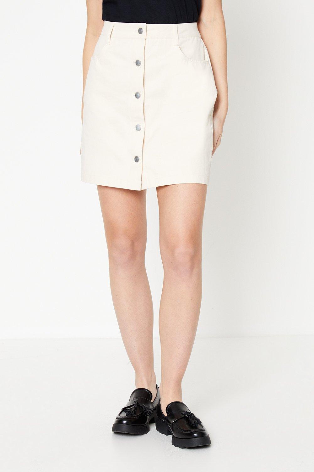 Women’s Button Front Twill Skirt - cream - 10