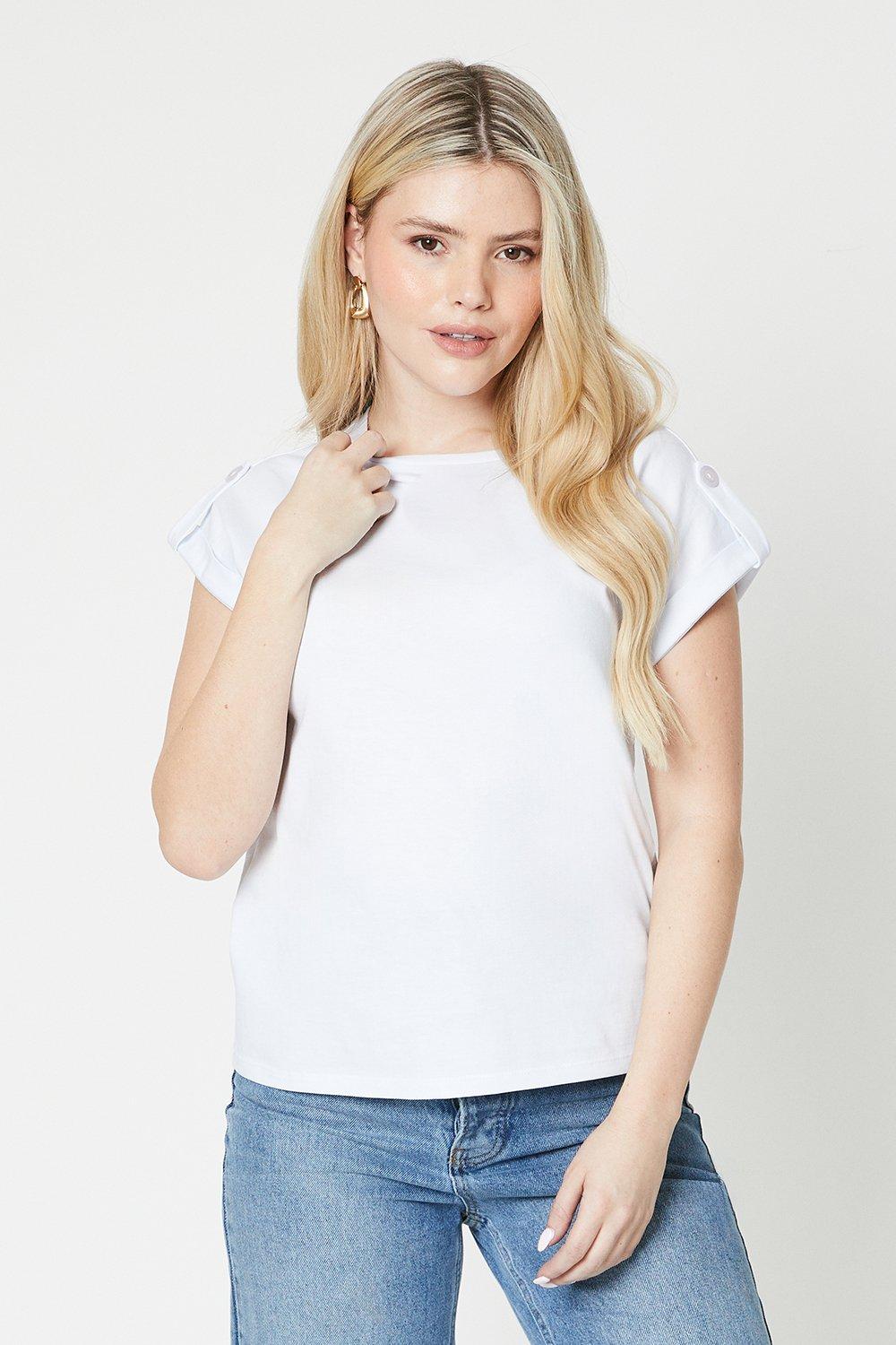 Women’s Button Shoulder Detail T-Shirt - white - S