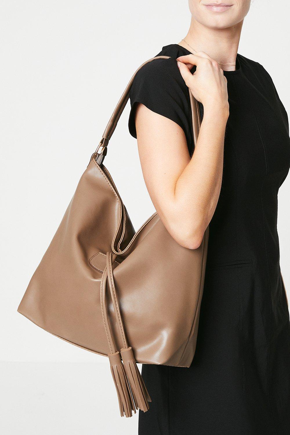 Women's Talia Tassel Slouch Shopper Bag - taupe - ONE SIZE