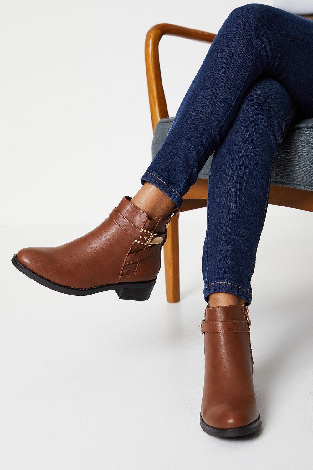Women’s Amelie Buckle Strap Detail Almond Toe Ankle Boots - tan - 7