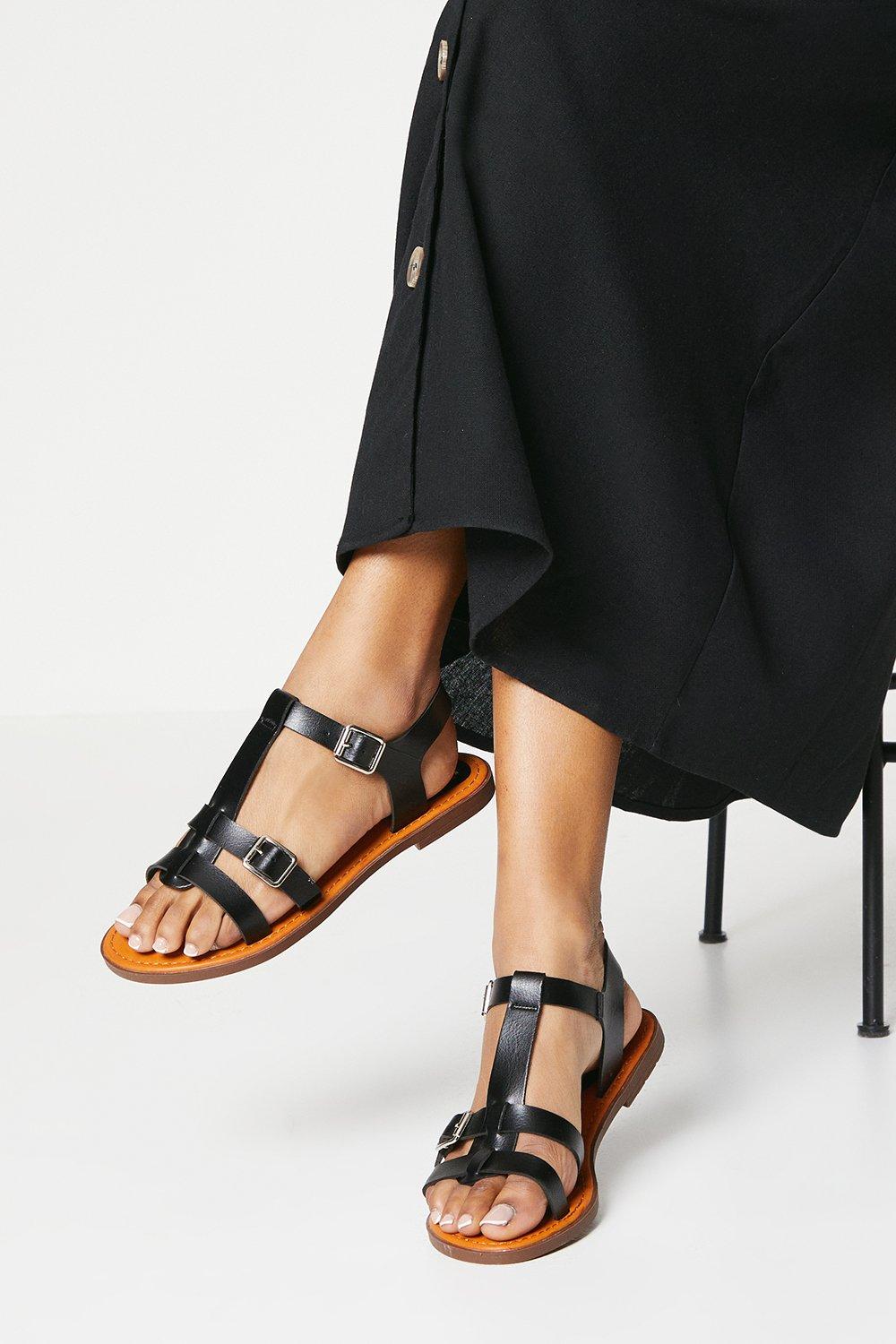 Women’s Good For The Sole: Mara Comfort T Bar Flat Sandals - black - 8