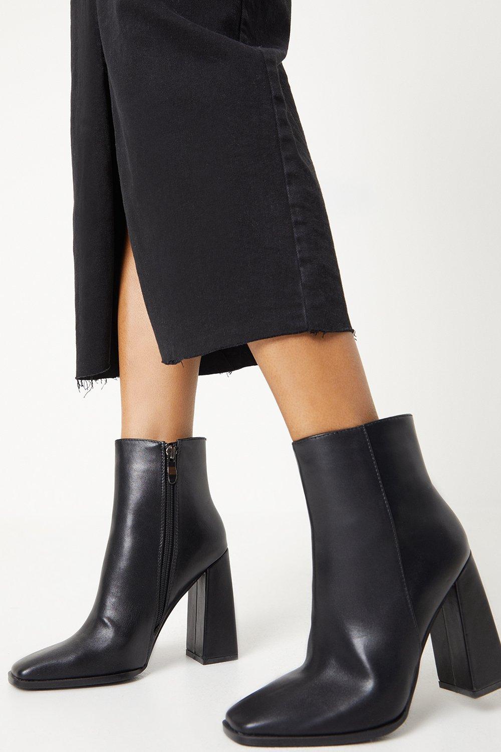 Womens Faith: Agnes High Block Heel Square Toe Ankle Boots